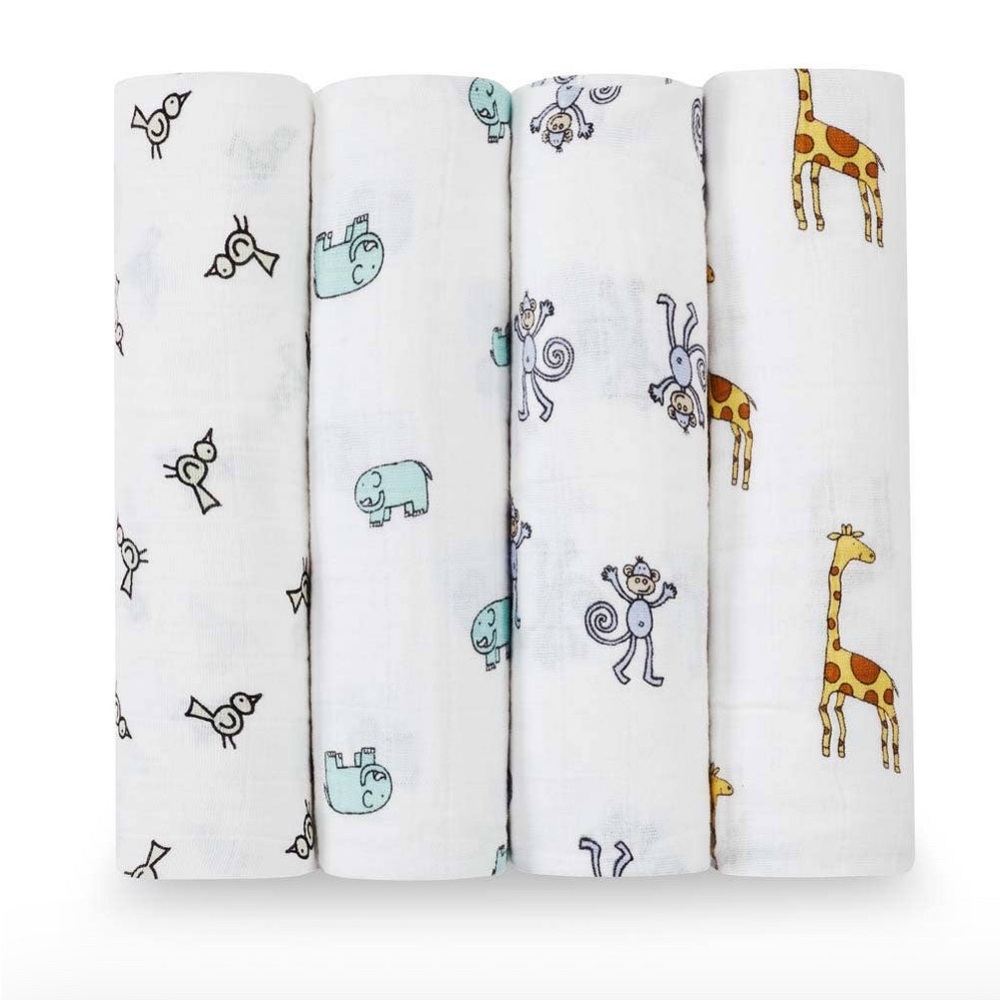 Aden and Anais - boutique 100% cotton muslin swaddle blanket 4 pack jungle jam